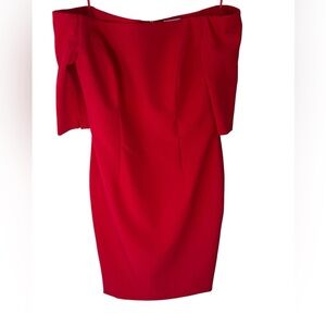 Milly Red Off Shoulder Knee Length Bodycon Cocktail Dress Classic Old Money SZ10